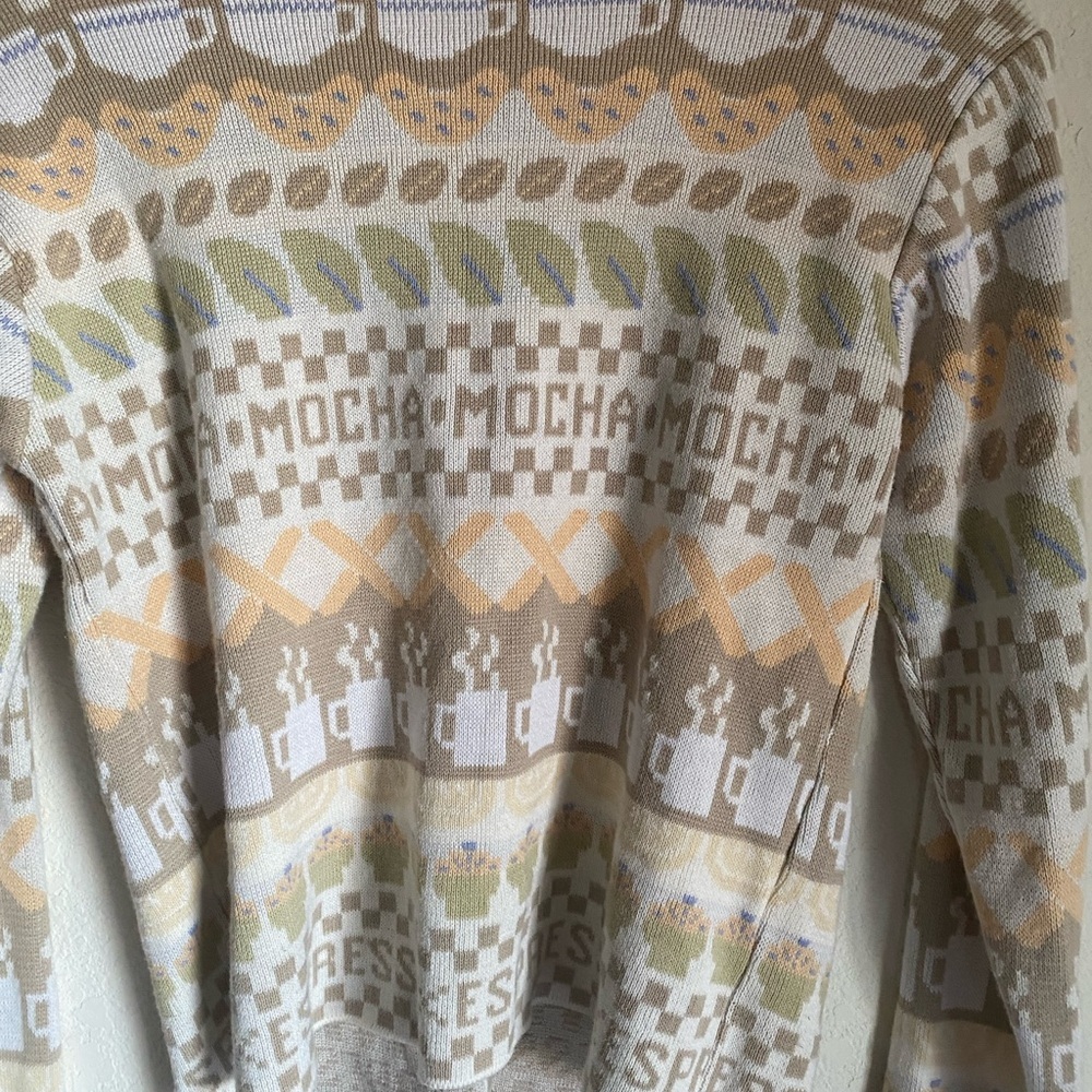 Vintage Eagles Eye Mocha Cappuccino Coffee Cup Novelty Knit Button-Up Sweater S - Picture 12 of 13